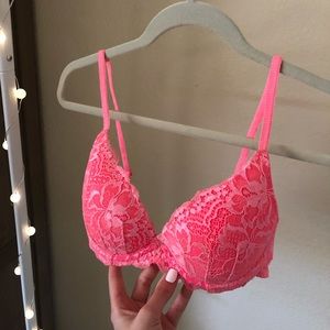 Neon pink PINK lace bra